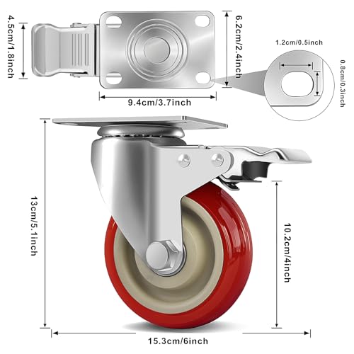 4 Inch Heavy Duty Swivel Caster Wheels with Brake, Set of 4