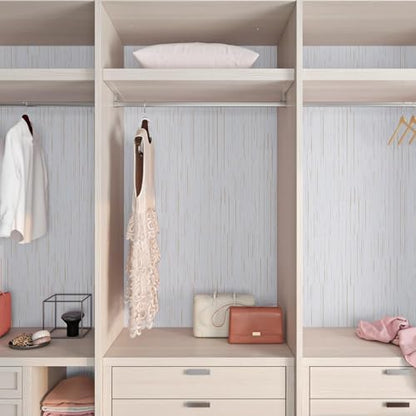 Livelynine 15.8x197 White and Gold Textured Peel and Stick Wallpaper Stripes Vertical Grasscloth Linen Cloth Fabric RV Wallpaper Replacement Camper Renter Friendly Textured Contact Paper for Cabinets - size: 15.8" x 197"