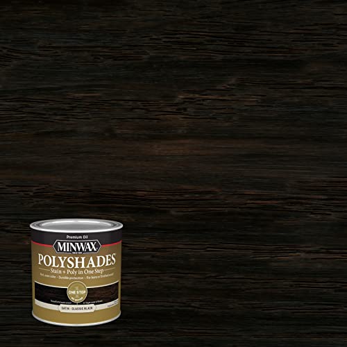 Minwax PolyShades Wood Stain + Polyurethane Finish – ½ Pint, Classic Black, Satin - color: Classic Black, size: 0.25 Quart, style: Satin