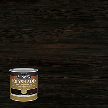 Minwax PolyShades Wood Stain + Polyurethane Finish – ½ Pint, Classic Black, Satin - color: Classic Black, size: 0.25 Quart, style: Satin