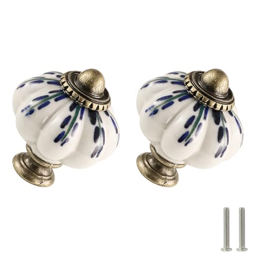 12pcs Ceramic Pumpkin Knobs - Blue Willow Leaf - style: Blue Willow Leaf
