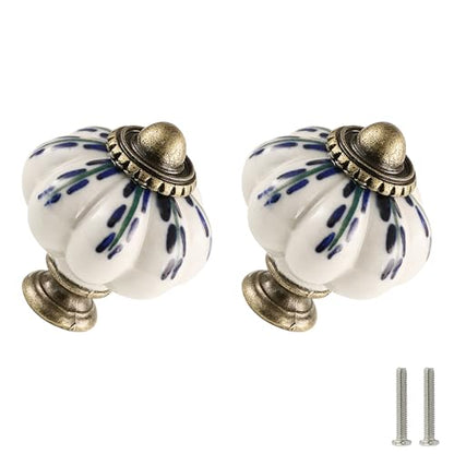 12pcs Ceramic Pumpkin Knobs - Blue Willow Leaf - style: Blue Willow Leaf
