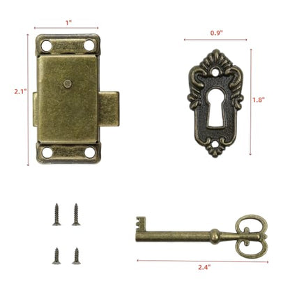 Antique Cabinet Lock, Bronze, 2.09x1.06 Inch, 2 Sets - color: Bronze B, style: Rectangular