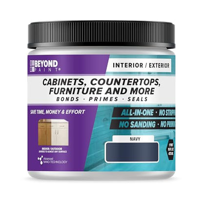 Beyond Paint All-in-One Refinishing Paint, No Sanding, Matte Finish for Cabinets, Countertops, Furniture and Doors, 1 Pint, Navy - color: Navy