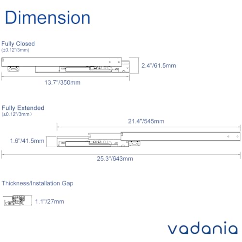 VADANIA #BF54 14" Undermount Drawer Slide, Push to Open - size: 14 Inch, style: Push to Open
