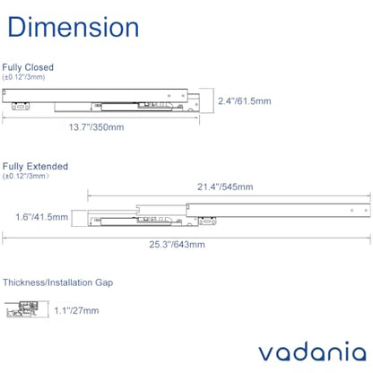VADANIA #BF54 14" Undermount Drawer Slide, Push to Open - size: 14 Inch, style: Push to Open