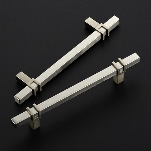 HOME EDIT 5 inch Brushed Nickel Cabinet Handles, 10 Pack Kitchen Cabinet Handles Drawer Pulls Zinc Alloy Square Bar Kitchen Pulls - color: Brushed Nickel, size: 5 Inch Hole Center