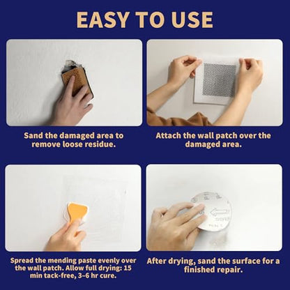 Breliter Drywall Patch Repair Kit - Drywall Repair Kit for Wall Texture, Holes, Cracks, Graffiti & Stains, Patches/Scrapers/Sandpaper/Texture Sponge/Putty Knife, Formaldehyde-Free, White (8.8oz)