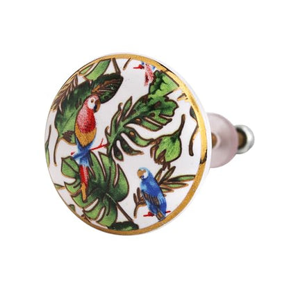 Indian Shelf Macaw Parrot Ceramic Cabinet Knobs Gold Drawer Pulls 6 Pack - color: Multicolor Bird, size: 6 Knobs