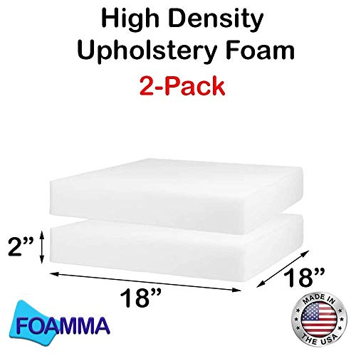 Foamma 2-Pack 2" x 18" x 18" High Density Upholstery Foam - Chair Cushion Square Foam for Dining Chairs, Wheelchair Seat Cushion Replacement - color: High Density Foam, size: (2-Pack) 2" x 18" x 18"