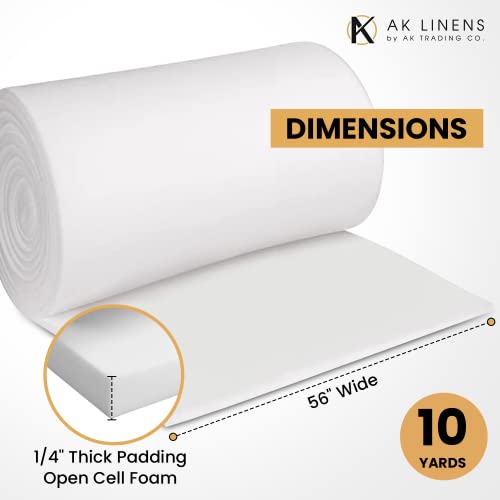 AK TRADING CO. 1/4” Thick Open Cell Upholstery Foam Padding – 56” Wide – By The Yard – Soft, High-Quality Upholstery, Crafts & DIY Projects Foam - color: 10 Yards, size: 1/4"