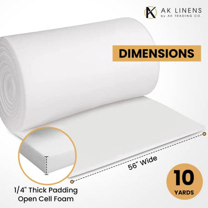 AK TRADING CO. 1/4” Thick Open Cell Upholstery Foam Padding – 56” Wide – By The Yard – Soft, High-Quality Upholstery, Crafts & DIY Projects Foam - color: 10 Yards, size: 1/4"