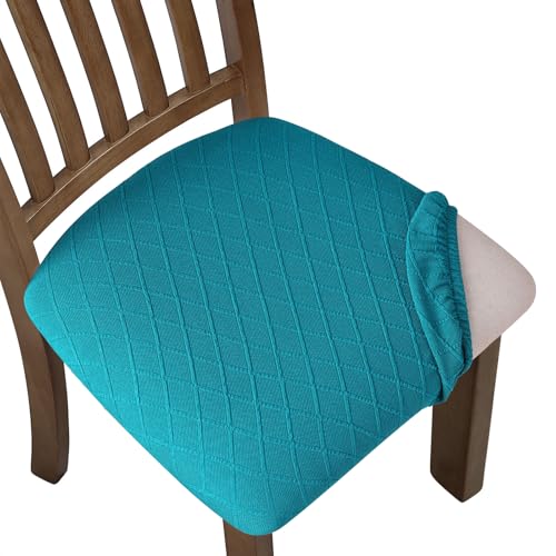 Fuloon Dining Chair Seat Covers Stretch Slipcovers, 6 Pack, Peacock Blue - color: Peacock Blue, size: Not Waterproof