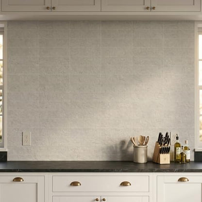 40-Sheet Flexible Stone Peel and Stick Backsplash Tile, 3" x 11.8" Limestone MCM Modified Clay Material Wall Covering, Subway Texture Self-Adhesive Wall Tiles for Kitchen Bathroom Fireplace - color: Limestone
