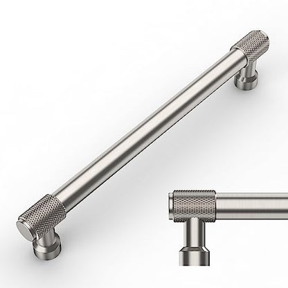 Amerdeco 10 Pack Brushed Satin Nickel Knurled Cabinet Pulls - 6.3 Inch(160mm) Hole Center Kitchen Cabinet Handles Drawer Pulls Hardware ZH0034 - color: Brushed Satin Nickel, size: 6.25"/160mm Hole Center