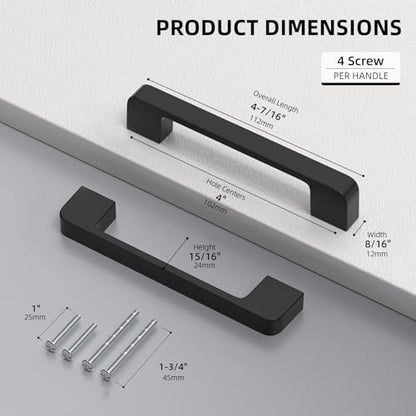 Black Cabinet Handles 4 Inch Matte Black Cabinet Pulls 10 Pack - color: Black, size: 4 Inch (102 mm) Hole Centers