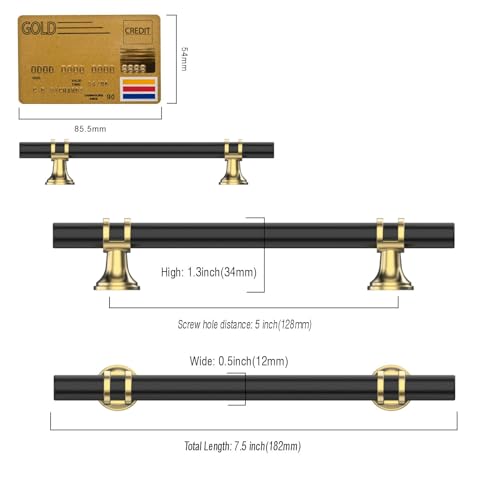 Amerdeco 10 Pack Matte Black and Gold Cabinet Pulls 5 Inch(128MM) Hole Centers Kitchen Cabinet Handles Cabinets Hardware Drawer Pulls ZH0058 - color: Gold+Matte Black, size: 5"/128MM Hole Center