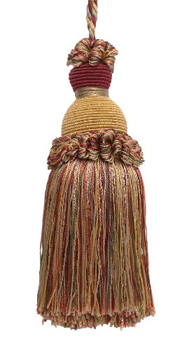 DÉCOPRO Beautiful Hand-Crafted 5" (12.5cm) Key Tassel, 3 1/2" (8.5cm) Loop # IKTJ, Cherry Grove Beige #4770 (Golden Beige, Rust Red, Olive Green) Set of 4 - color: Cherry Grove Beige #4770 (Golden Beige, Rust Red, Olive Green), size: Set of 4