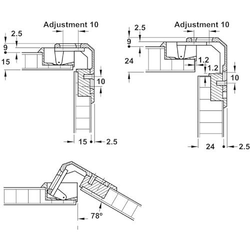 Hafele America 343.90.710 Pie-Cut Corner Cabinet Hinge, 78 Degree Opening Angle