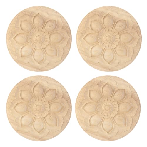 Antrader 4Pcs Round Unpainted Wood Carved Appliques,5.9" Diameter(Style 16) - style: Style 16