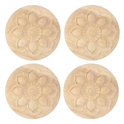 Antrader 4Pcs Round Unpainted Wood Carved Appliques,5.9" Diameter(Style 16) - style: Style 16