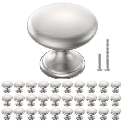 Cabinet Knobs Brushed Nickel 30 Pack, 1-1/6 Inch Round Solid Drawer Knobs - color: Silver, size: 30 Pack