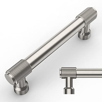 Amerdeco 10 Pack Brushed Satin Nickel Knurled Cabinet Pulls 3-3/4 Inch(96mm) Hole Center Kitchen Cabinet Handles Drawer Pulls Cabinet Hardware ZH0034 - color: Brushed Satin Nickel, size: 3.75"/96mm Hole Center