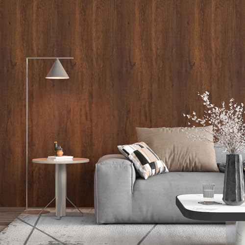 CHIHUT Brown Wood Grain Peel and Stick Wallpaper 12"x472" Self Adhesive Removable Dark Wood Contact Paper for Walls Cabinets Renter Friendly Stick on Wallpaper for Kitchen Bathroom Hardwood Vinyl Wrap - size: 12" x 472"