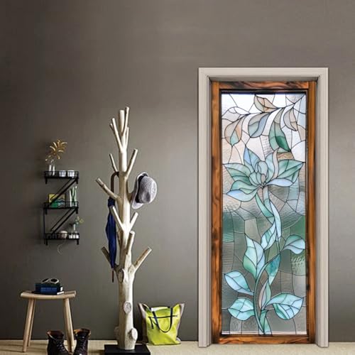arricraft 2 Pcs Self-Adhesive Door Stickers, 31.5"x78.7" 3D Glass Pattern Door Murals Stickers Flowers PVC Removable Wallpaper Decoration for Bedrooms Living Room - style: 3D Glass Flower
