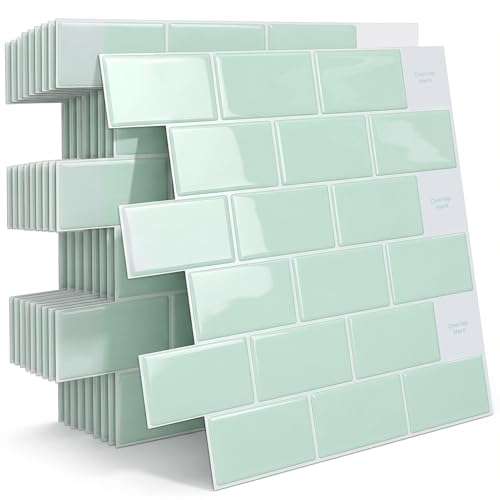 Arttown Peel and Stick 3D Wall Backsplash, 10-Sheet, 12" × 12" Aqua Green - color: Aqua Blue, size: 10PC 12"x12"