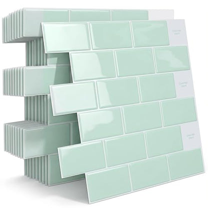 Arttown Peel and Stick 3D Wall Backsplash, 10-Sheet, 12" × 12" Aqua Green - color: Aqua Blue, size: 10PC 12"x12"