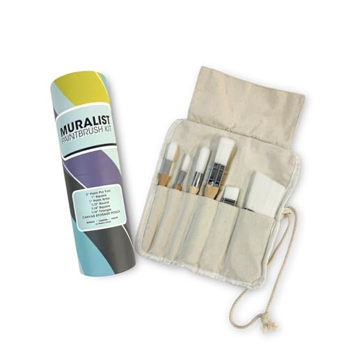 Zibra 6-Piece Muralist Paint Brush Set with Artist Brushes, 1" Brushes, Detail Brushes & Ergonomic Paint Brushes for Lettering, Murals, Canvas Painting, Touch Ups and Crisp Lines