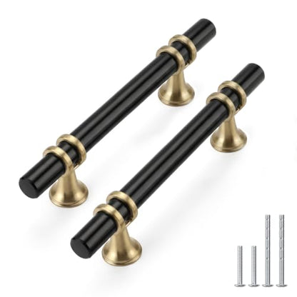 Rergy 10 Pack 3-3/4 Inch Hole Center Black & Champagne Gold Cabinet Pulls - color: Black&Champagne Bronze, size: 3-3/4in Hole Center(96mm)