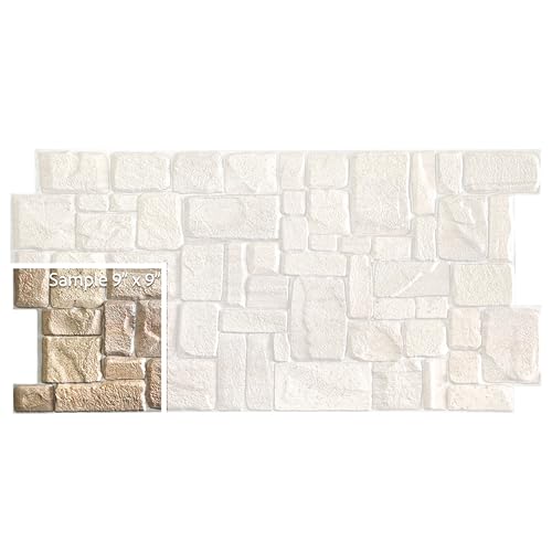 Dundee Deco Beige Faux Limestone PVC 3D Wall Panel, 3.3 ft X 1.7 ft (98 cm X 50cm), Interior Design Wall Paneling Decor, Sample 9 in X 9 in - size: 9" x 9", SAMPLE