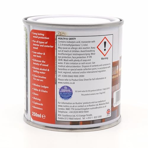 Rustins Quick Dry Polyurethane Varnish Gloss Clear 250ml | 8.5 Fl. Oz. - color: Gloss Clear, size: 250ml