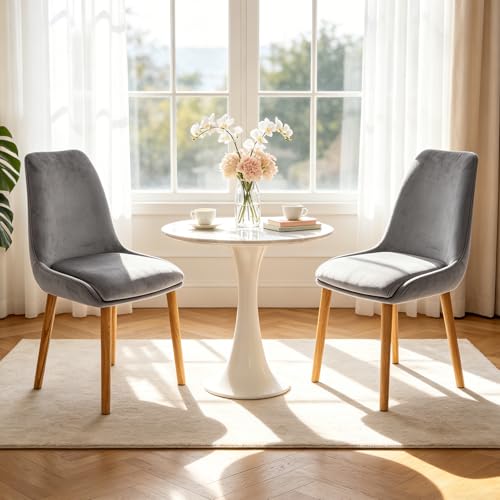 Dining Chairs Set of 2, Soft Fabric Upholstery Armless with Wood Legs Grey - color: Grey