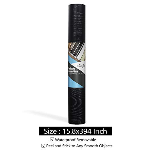 Livelynine 15.8x394 Peel and Stick Black Countertop Waterproof Wood Grain Contact Paper for Countertops Cabinets Desk Table Shelves Wrap Kitchen Counter Top Covers Thick Vinyl Wallpaper Self Adhesive - size: 15.8" x 394"