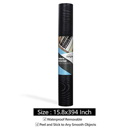 Livelynine 15.8x394 Peel and Stick Black Countertop Waterproof Wood Grain Contact Paper for Countertops Cabinets Desk Table Shelves Wrap Kitchen Counter Top Covers Thick Vinyl Wallpaper Self Adhesive - size: 15.8" x 394"