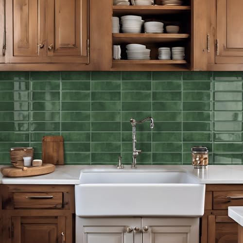 DEWOO Green Peel and Stick Backsplash Tiles for Kitchen Wall 10-Sheet