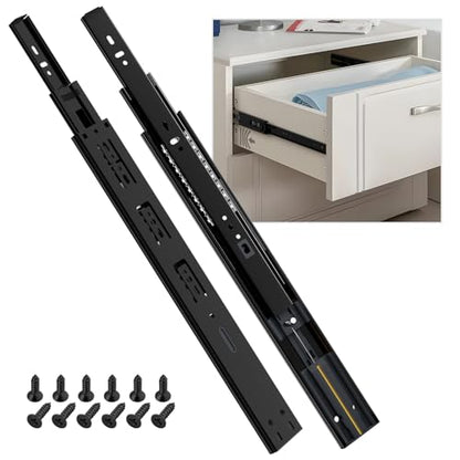 SHUHANG 1 Pair Soft Close Drawer Slides Rail 18 Inch Ball Bearing Full Extension 100 LB Capacity Heavy Duty Kitchen File Cabinet Dresser Trash Can Side Mount Glide Guide Track Black - size: 18 Inch, style: 1 Pair (Black-Soft Close)