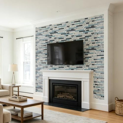 Art3d Linear Subway Design Tile Peel and Stick Backsplash, 20-Sheet, Blue - color: Blue