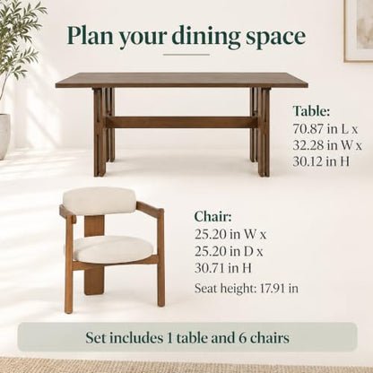 7-Piece Solid Wood Dining Chair Set with Large Kitchen Table, Walnut - color: Beige,dark Brown,walnut
