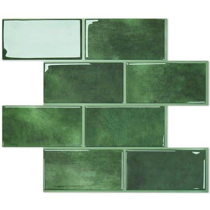 STICKGOO 10-Sheet Subway Tile Peel and Stick Backsplash, Self Adhesive Vinyl Wall Tiles, Stick on Backsplash for Kitchen and Bathroom(Thicker Design) - color: Green With Green Grout