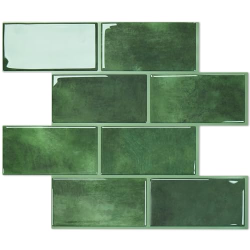 STICKGOO 10-Sheet Subway Tile Peel and Stick Backsplash, Self Adhesive Vinyl Wall Tiles, Stick on Backsplash for Kitchen and Bathroom(Thicker Design) - color: Green With Green Grout