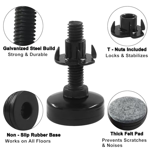 8 Pack Adjustable Leveling Feet - color: Black(8 Pack)