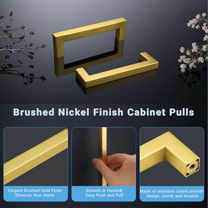 KNOBWELL 6Pack 5 Inch Brushed Gold Cabinet Pulls Stainless Steel Kitchen Cabinet Handles Square Drawer Pulls Modern Cabinet Hardware Handles，128mm Hole Centers - color: Brushed Gold, size: Hole Center:5 inch(128mm)