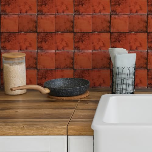 Alwayspon 10 Sheets 9x9inch Orange 3D Vinyl Backsplash Tiles, Self-Adhesive Peel and Stick Wall Tile Stickers Stick on Subway Tiles for Kitchen Bathroom Wall - color: Orange