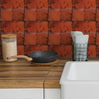 Alwayspon 10 Sheets 9x9inch Orange 3D Vinyl Backsplash Tiles, Self-Adhesive Peel and Stick Wall Tile Stickers Stick on Subway Tiles for Kitchen Bathroom Wall - color: Orange