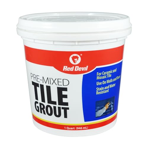 Red Devil 0424 Pre-Mixed Tile Grout - Professional Quality, Excellent Adhesion, Ideal for Wall & Floor Use - 1 Quart, White, Made in USA - color: White, size: 1 Quart, style: 1 - Pack
