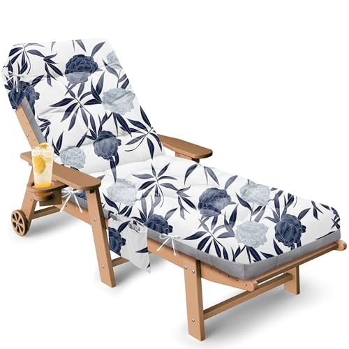 Outdoor Chaise Lounge Chair Cushion, 71 x 22 x 4.7 Inches Waterproof Chaise Lounge Cushions Replacement for Outdoor Furniture, Thickened Non-Slip Patio Lounge Chair Cushions, Blue Enchantress - color: Blue Enchantress